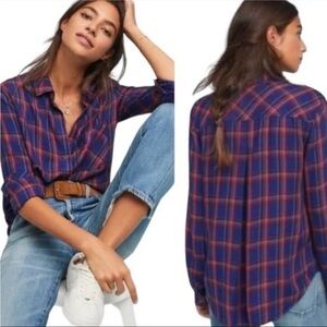 Cloth & Stone For Anthropologie Blue and Red Shostone Plaid Buttondown
